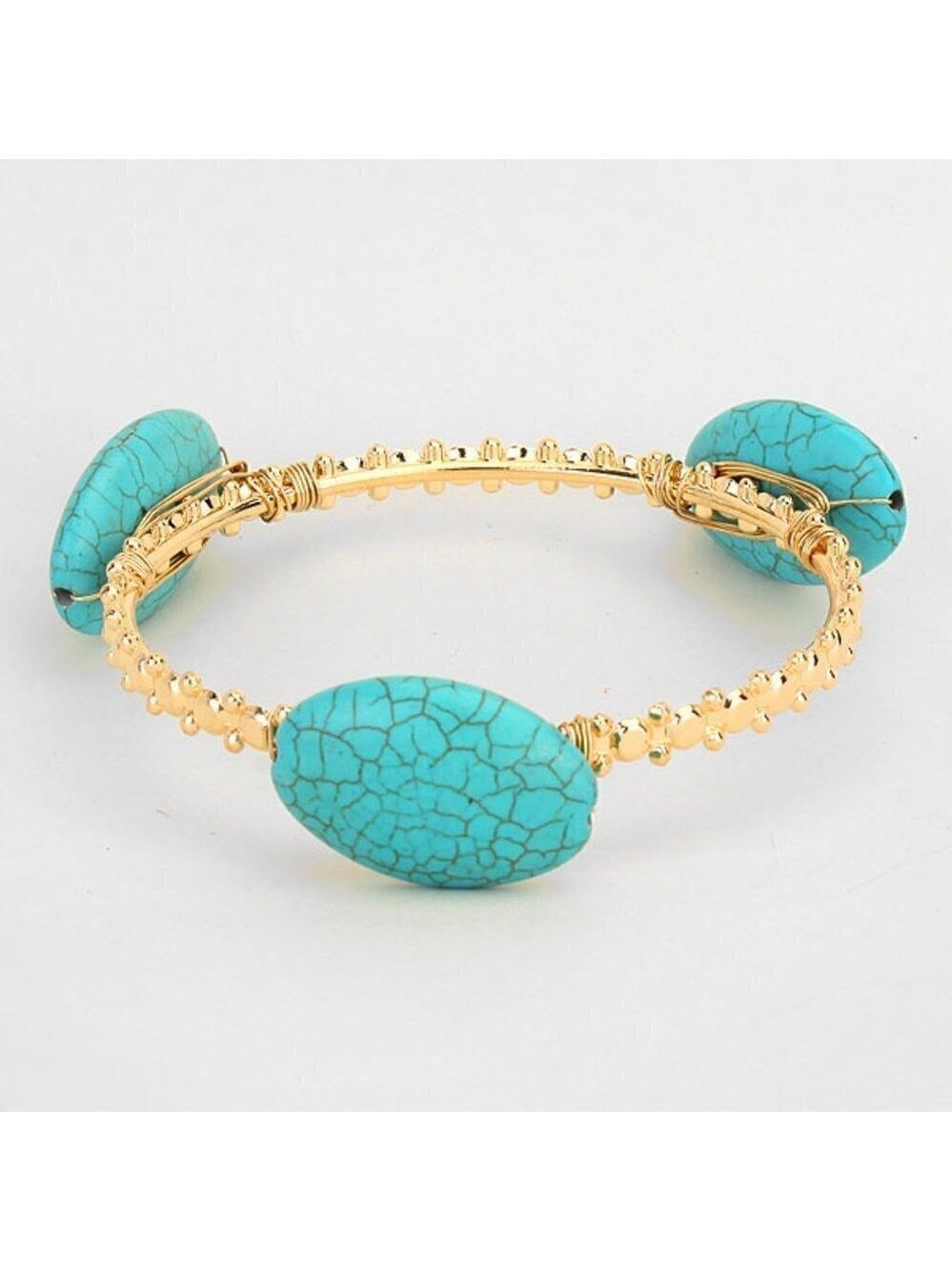 NEW Boho Turquoise Stone Golden Bangle Bracelet
